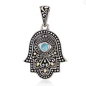 Samuel B. Balinese Blue Topaz Hamsa Hand Pendant